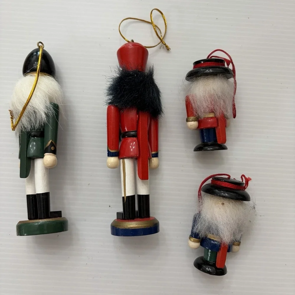 Vintage Wooden Nutcracker Christmas Tree Ornaments Lot Of 4 Holiday